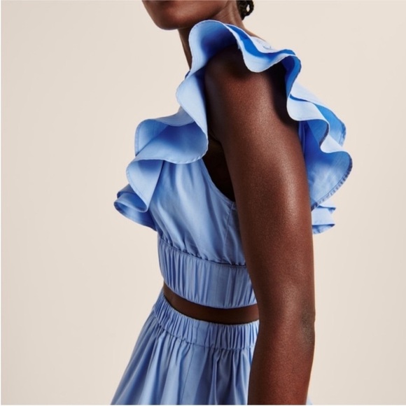 NWT Abercrombie & Fitch drama collar ruffle poplin top - Picture 4 of 11